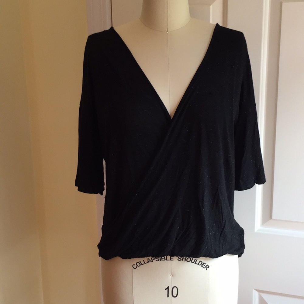 Three Dots sparkly faux wrap top